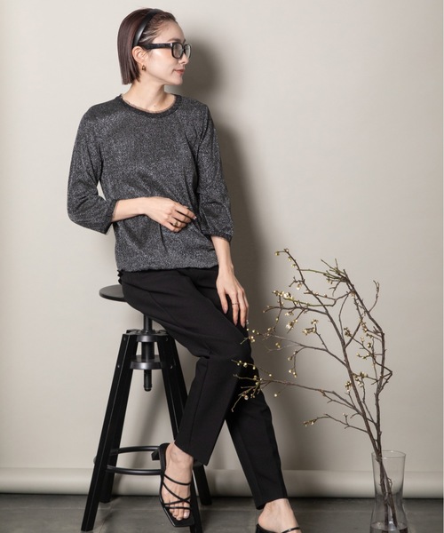 lodie(ロディ)の「プチフリル 七部袖ラメ クルーカットソー(Tシャツ/カットソー・レディース・ブラック/ベージュ/グレー・FREE)」の12枚目の写真