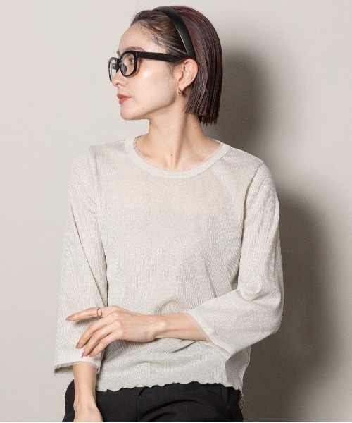 lodie(ロディ)の「プチフリル 七部袖ラメ クルーカットソー(Tシャツ/カットソー・レディース・ブラック/ベージュ/グレー・FREE)」の13枚目の写真