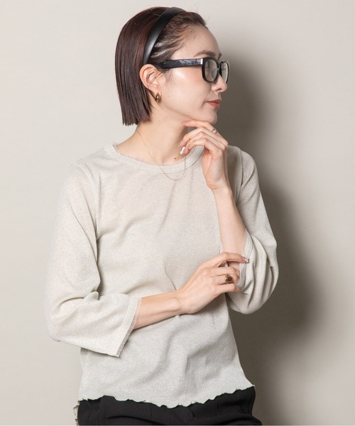 lodie(ロディ)の「プチフリル 七部袖ラメ クルーカットソー(Tシャツ/カットソー・レディース・ブラック/ベージュ/グレー・FREE)」の21枚目の写真
