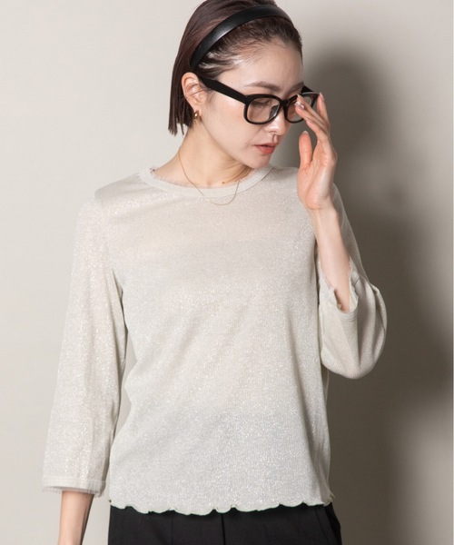 lodie(ロディ)の「プチフリル 七部袖ラメ クルーカットソー(Tシャツ/カットソー・レディース・ブラック/ベージュ/グレー・FREE)」の16枚目の写真