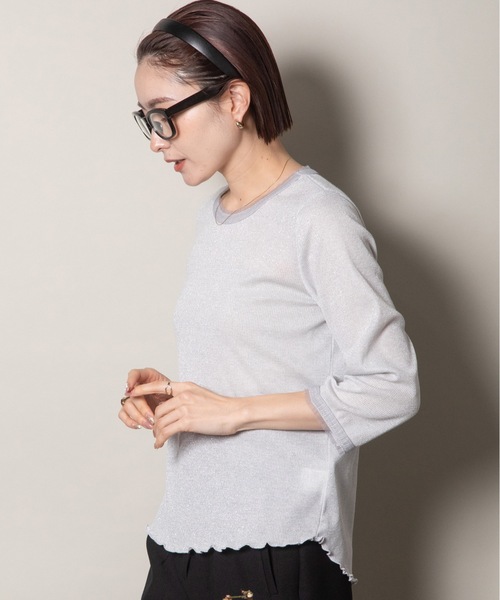lodie(ロディ)の「プチフリル 七部袖ラメ クルーカットソー(Tシャツ/カットソー・レディース・ブラック/ベージュ/グレー・FREE)」の17枚目の写真