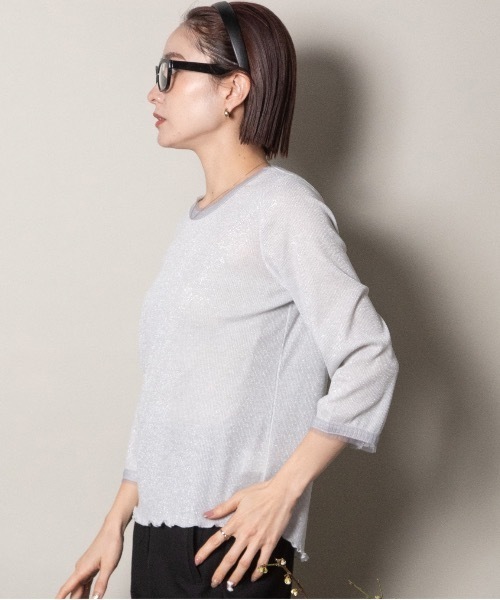 lodie(ロディ)の「プチフリル 七部袖ラメ クルーカットソー(Tシャツ/カットソー・レディース・ブラック/ベージュ/グレー・FREE)」の6枚目の写真