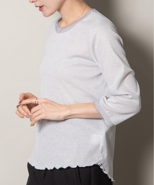 lodie(ロディ)の「プチフリル 七部袖ラメ クルーカットソー(Tシャツ/カットソー・レディース・ブラック/ベージュ/グレー・FREE)」の11枚目の写真
