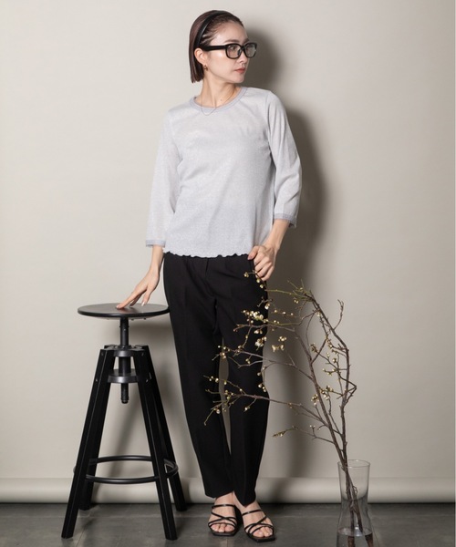 lodie(ロディ)の「プチフリル 七部袖ラメ クルーカットソー(Tシャツ/カットソー・レディース・ブラック/ベージュ/グレー・FREE)」の14枚目の写真