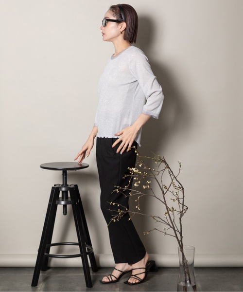 lodie(ロディ)の「プチフリル 七部袖ラメ クルーカットソー(Tシャツ/カットソー・レディース・ブラック/ベージュ/グレー・FREE)」の8枚目の写真