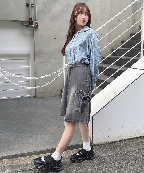 F i.n.t（フィント）の「フード付きビッグチェックシャツ/fint　フィント（シャツ/ブラウス・レディース・ピンク系その他/ブルー系その他/ベージュ系その他・FREE）」の4枚目の写真