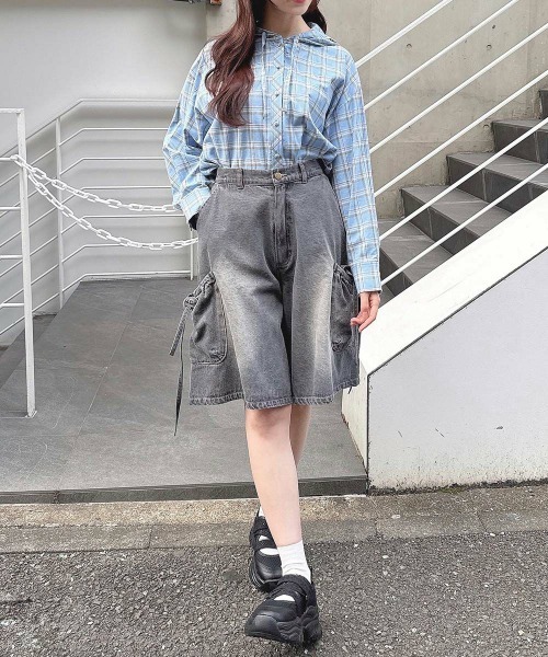 F i.n.t（フィント）の「フード付きビッグチェックシャツ/fint　フィント（シャツ/ブラウス・レディース・ピンク系その他/ブルー系その他/ベージュ系その他・FREE）」の5枚目の写真