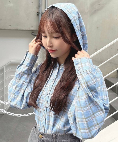 F i.n.t（フィント）の「フード付きビッグチェックシャツ/fint　フィント（シャツ/ブラウス・レディース・ピンク系その他/ブルー系その他/ベージュ系その他・FREE）」の9枚目の写真