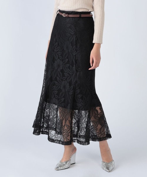 CECIL McBEE(セシルマクビー)の「ベルト付きラッセルレースマーメイドスカート(スカート・レディース・ライトベージュ/ブラック/オフホワイト・MEDIUM)」の1枚目の写真