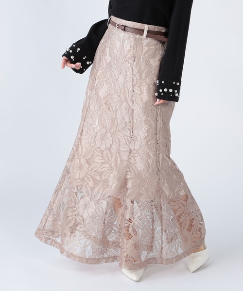 CECIL McBEE(セシルマクビー)の「ベルト付きラッセルレースマーメイドスカート(スカート・レディース・ライトベージュ/ブラック/オフホワイト・MEDIUM)」の6枚目の写真