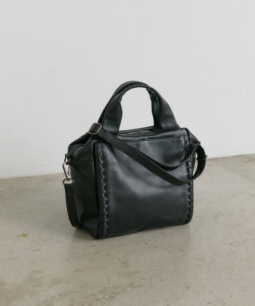 本革/2way/500mlペットボトルも入る》サイド編みボストンバッグ 
