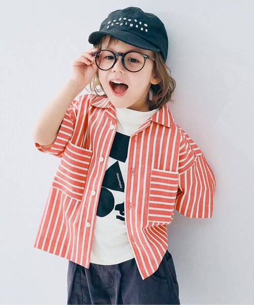 p.premier(ピードットプルミエ)の「【ジュニア対応】ストライプワイド半袖シャツ(シャツ/ブラウス・キッズ・ブラウン/グリーン/レッド/パープル/ミント/イエロー・80/90/100/110/120/130/140)」の6枚目の写真