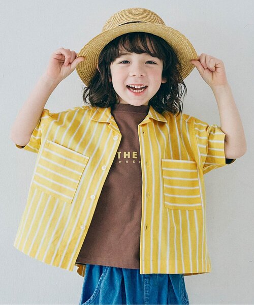 p.premier(ピードットプルミエ)の「【ジュニア対応】ストライプワイド半袖シャツ(シャツ/ブラウス・キッズ・ブラウン/グリーン/レッド/パープル/ミント/イエロー・80/90/100/110/120/130/140)」の5枚目の写真