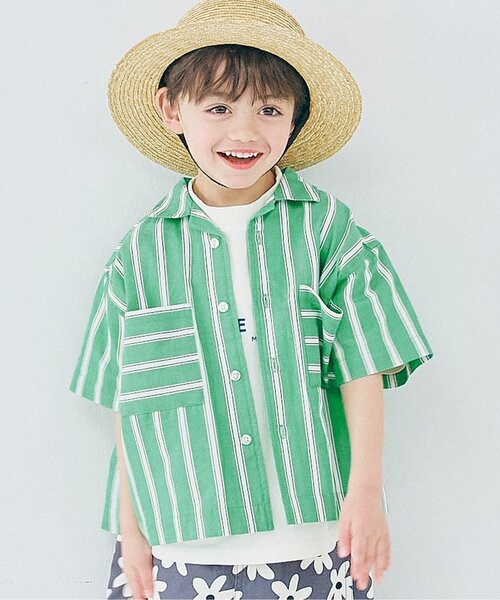 p.premier(ピードットプルミエ)の「【ジュニア対応】ストライプワイド半袖シャツ(シャツ/ブラウス・キッズ・ブラウン/グリーン/レッド/パープル/ミント/イエロー・80/90/100/110/120/130/140)」の3枚目の写真