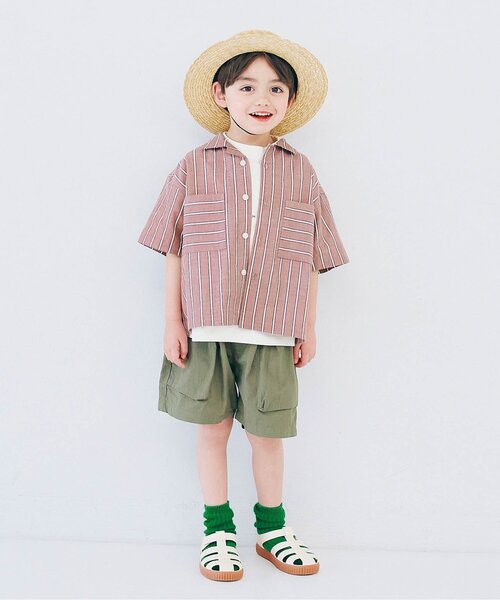 p.premier(ピードットプルミエ)の「【ジュニア対応】ストライプワイド半袖シャツ(シャツ/ブラウス・キッズ・ブラウン/グリーン/レッド/パープル/ミント/イエロー・80/90/100/110/120/130/140)」の7枚目の写真