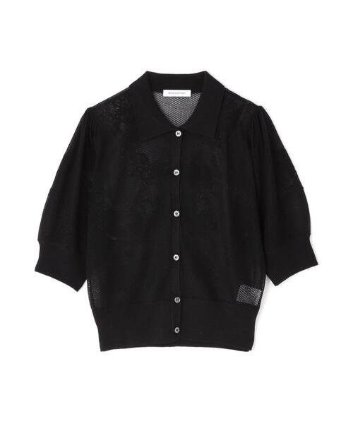 NATURAL BEAUTY BASIC（ナチュラルビューティーベーシック）の「◇シアージャガードポロカーデ（カーディガン/ボレロ・レディース・ブラック/オフホワイト/ブルー・FREE）」の4枚目の写真