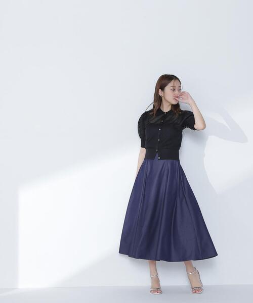 NATURAL BEAUTY BASIC（ナチュラルビューティーベーシック）の「◇シアージャガードポロカーデ（カーディガン/ボレロ・レディース・ブラック/オフホワイト/ブルー・FREE）」の8枚目の写真