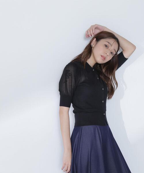 NATURAL BEAUTY BASIC（ナチュラルビューティーベーシック）の「◇シアージャガードポロカーデ（カーディガン/ボレロ・レディース・ブラック/オフホワイト/ブルー・FREE）」の9枚目の写真