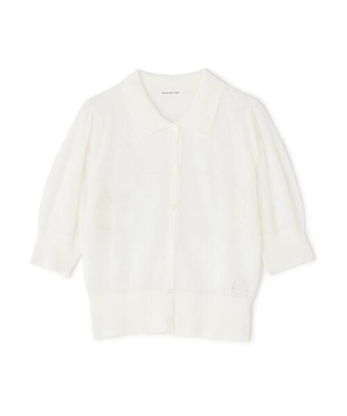 NATURAL BEAUTY BASIC（ナチュラルビューティーベーシック）の「◇シアージャガードポロカーデ（カーディガン/ボレロ・レディース・ブラック/オフホワイト/ブルー・FREE）」の11枚目の写真