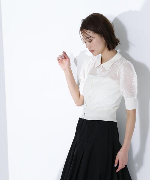 NATURAL BEAUTY BASIC（ナチュラルビューティーベーシック）の「◇シアージャガードポロカーデ（カーディガン/ボレロ・レディース・ブラック/オフホワイト/ブルー・FREE）」の13枚目の写真