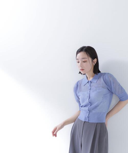 NATURAL BEAUTY BASIC（ナチュラルビューティーベーシック）の「◇シアージャガードポロカーデ（カーディガン/ボレロ・レディース・ブラック/オフホワイト/ブルー・FREE）」の22枚目の写真