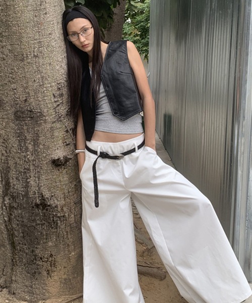 chuclla LONSLANボア風レイヤード ワイドパンツ