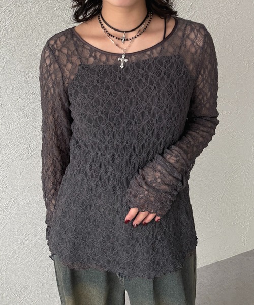 apres jour mignon(アプレジュールミニョン)の「レースロンT【ZOZOTOWN限定アイテム】(Tシャツ/カットソー・レディース・アイボリー/オフホワイト/チャコールグレー/ブラック・フリー/X-LARGE)」の4枚目の写真
