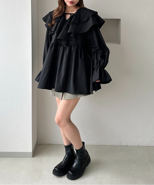 apres jour clair(アプレジュールクレア)の「【apres jour clair】襟デザインチュニックブラウス(シャツ/ブラウス・レディース・アイボリー/ブラック/オフホワイト・フリー/X-LARGE)」の19枚目の写真