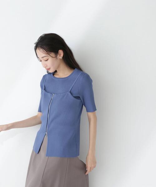 NATURAL BEAUTY BASIC（ナチュラルビューティーベーシック）の「◇ジップキャミレイヤードニット（ニット/セーター・レディース・ブルー/オフホワイト/ブラック・FREE）」の3枚目の写真