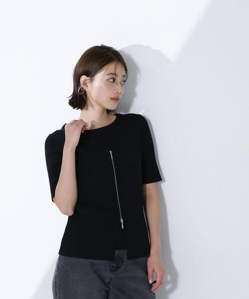 NATURAL BEAUTY BASIC（ナチュラルビューティーベーシック）の「◇ジップキャミレイヤードニット（ニット/セーター・レディース・ブルー/オフホワイト/ブラック・FREE）」の2枚目の写真
