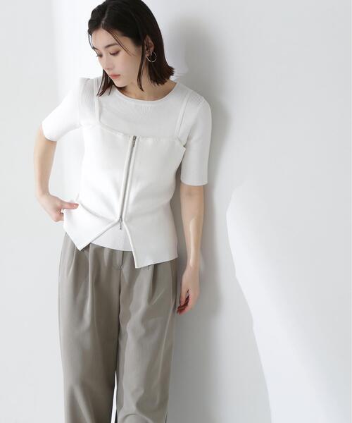 NATURAL BEAUTY BASIC（ナチュラルビューティーベーシック）の「◇ジップキャミレイヤードニット（ニット/セーター・レディース・ブルー/オフホワイト/ブラック・FREE）」の4枚目の写真