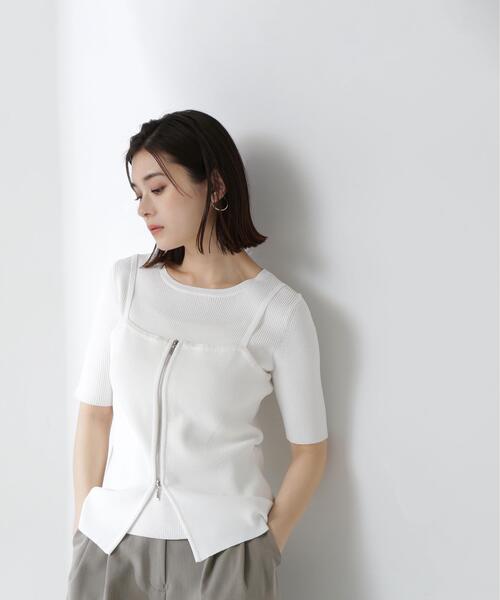 NATURAL BEAUTY BASIC（ナチュラルビューティーベーシック）の「◇ジップキャミレイヤードニット（ニット/セーター・レディース・ブルー/オフホワイト/ブラック・FREE）」の6枚目の写真