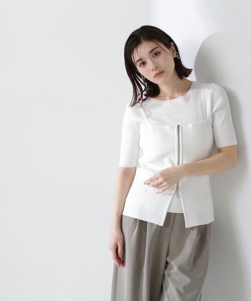 NATURAL BEAUTY BASIC（ナチュラルビューティーベーシック）の「◇ジップキャミレイヤードニット（ニット/セーター・レディース・ブルー/オフホワイト/ブラック・FREE）」の8枚目の写真
