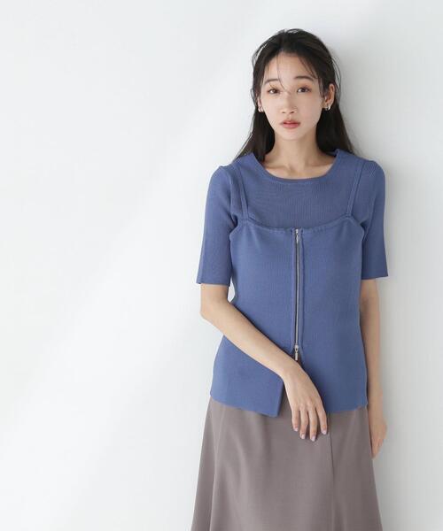 NATURAL BEAUTY BASIC（ナチュラルビューティーベーシック）の「◇ジップキャミレイヤードニット（ニット/セーター・レディース・ブルー/オフホワイト/ブラック・FREE）」の15枚目の写真