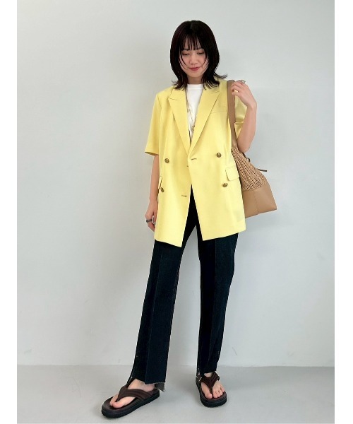 Mila Owen（ミラオーウェン）の「ハイラインフレンチスリーブカットトップス（Tシャツ/カットソー・レディース・ターコイズブルー/その他/ホワイト/ブラウン/ピンク/ネイビー/チャコールグレー・0/1）」の15枚目の写真