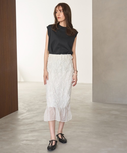 Mila Owen（ミラオーウェン）の「ハイラインフレンチスリーブカットトップス（Tシャツ/カットソー・レディース・ターコイズブルー/その他/ホワイト/ブラウン/ピンク/ネイビー/チャコールグレー・0/1）」の12枚目の写真