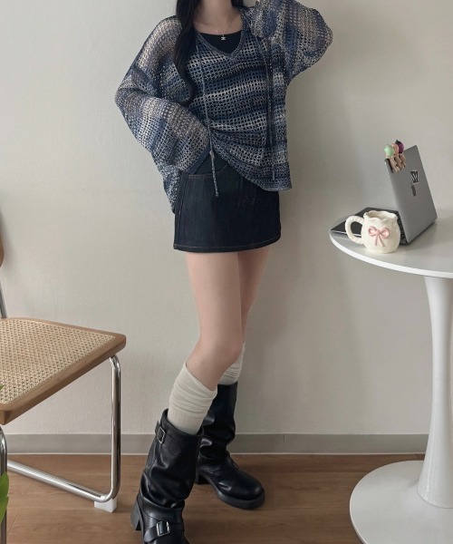 nemne store（ネンネストア）の「スキッパーリボンメッシュニット（ニット/セーター・レディース・ブルー系/イエロー系/ピンク系/サックスブルー・SMALL/MEDIUM）」の8枚目の写真