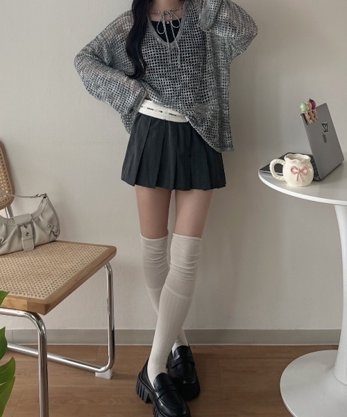 nemne store（ネンネストア）の「スキッパーリボンメッシュニット（ニット/セーター・レディース・ブルー系/イエロー系/ピンク系/サックスブルー・SMALL/MEDIUM）」の6枚目の写真