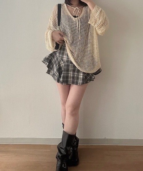 nemne store（ネンネストア）の「スキッパーリボンメッシュニット（ニット/セーター・レディース・ブルー系/イエロー系/ピンク系/サックスブルー・SMALL/MEDIUM）」の11枚目の写真