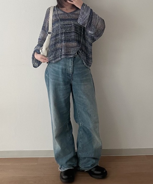 nemne store（ネンネストア）の「スキッパーリボンメッシュニット（ニット/セーター・レディース・ブルー系/イエロー系/ピンク系/サックスブルー・SMALL/MEDIUM）」の10枚目の写真