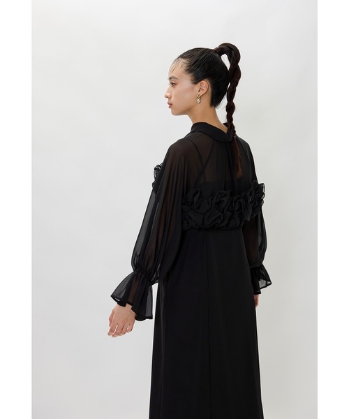 フリルシャツレイヤードドレス 2点セット ブラウス キャミワンピース