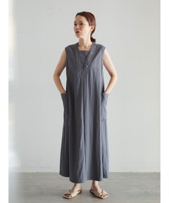 NOMBRE IMPAIR リネン混 ノースリーブ ロングワンピース NOMBRE IMPAIR ワンピース ミドルフラワーPT ノースリワンピース