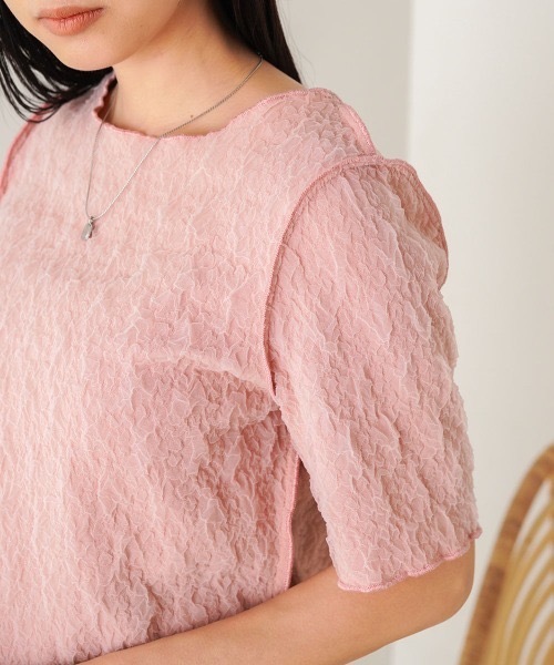 Bab(バブ)の「前後2WAYオーガンジーしわトップス(Tシャツ/カットソー・レディース・アイボリー/ライトグリーン/ピンク/ライトブルー・FREE)」の4枚目の写真