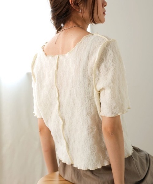 Bab(バブ)の「前後2WAYオーガンジーしわトップス(Tシャツ/カットソー・レディース・アイボリー/ライトグリーン/ピンク/ライトブルー・FREE)」の1枚目の写真