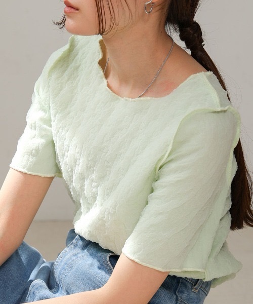 Bab(バブ)の「前後2WAYオーガンジーしわトップス(Tシャツ/カットソー・レディース・アイボリー/ライトグリーン/ピンク/ライトブルー・FREE)」の14枚目の写真