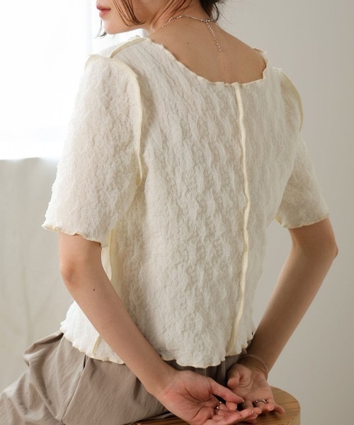 Bab(バブ)の「前後2WAYオーガンジーしわトップス(Tシャツ/カットソー・レディース・アイボリー/ライトグリーン/ピンク/ライトブルー・FREE)」の16枚目の写真