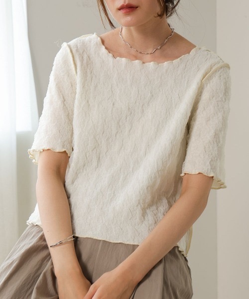 Bab(バブ)の「前後2WAYオーガンジーしわトップス(Tシャツ/カットソー・レディース・アイボリー/ライトグリーン/ピンク/ライトブルー・FREE)」の17枚目の写真