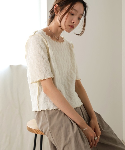 Bab(バブ)の「前後2WAYオーガンジーしわトップス(Tシャツ/カットソー・レディース・アイボリー/ライトグリーン/ピンク/ライトブルー・FREE)」の18枚目の写真