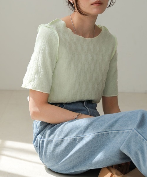 Bab(バブ)の「前後2WAYオーガンジーしわトップス(Tシャツ/カットソー・レディース・アイボリー/ライトグリーン/ピンク/ライトブルー・FREE)」の13枚目の写真