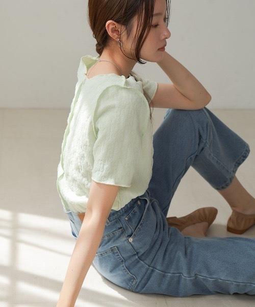 Bab(バブ)の「前後2WAYオーガンジーしわトップス(Tシャツ/カットソー・レディース・アイボリー/ライトグリーン/ピンク/ライトブルー・FREE)」の21枚目の写真